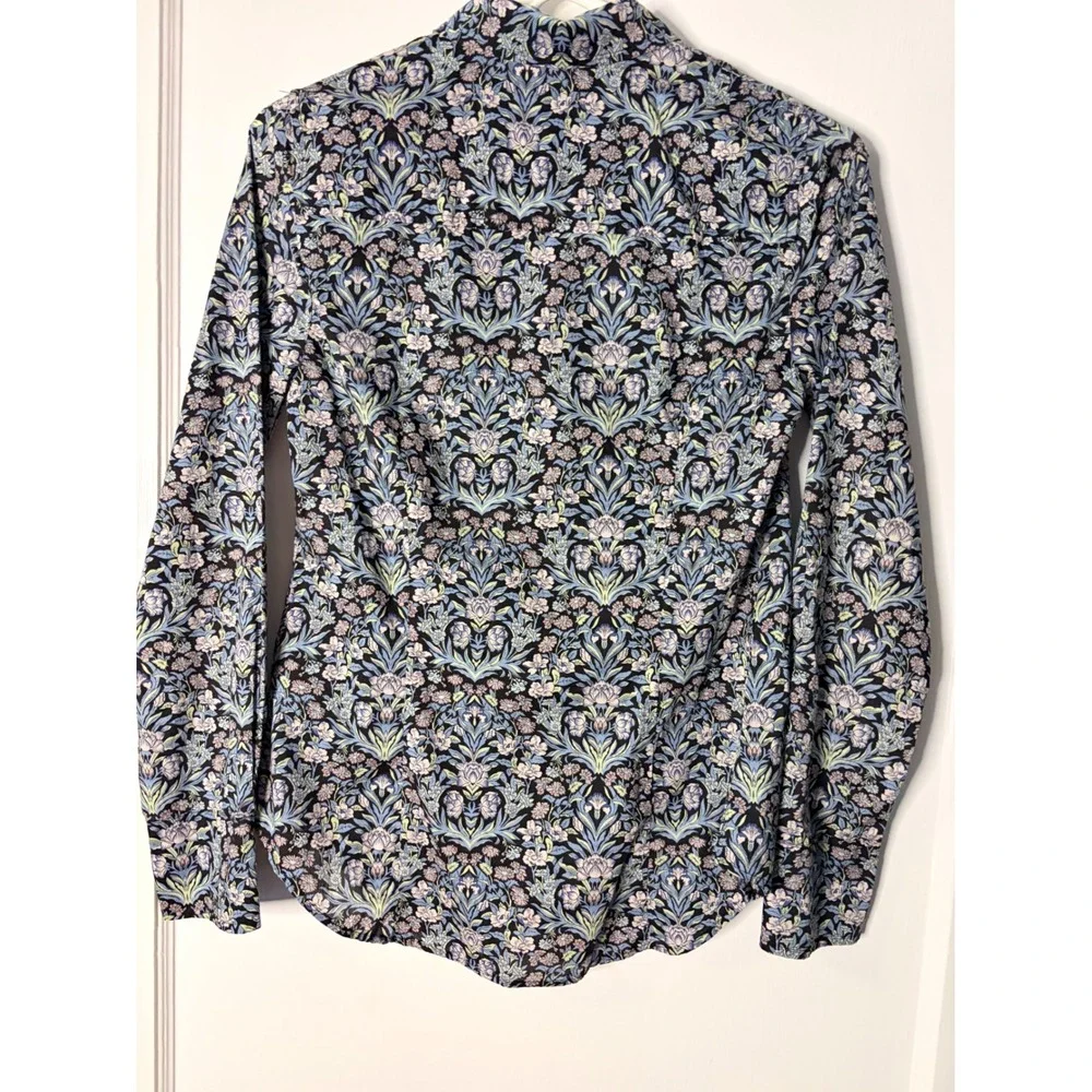 J.Crew Liberty Fabric Floral Damask Button Down Shirt Womens 2 Blue Long Sleeve